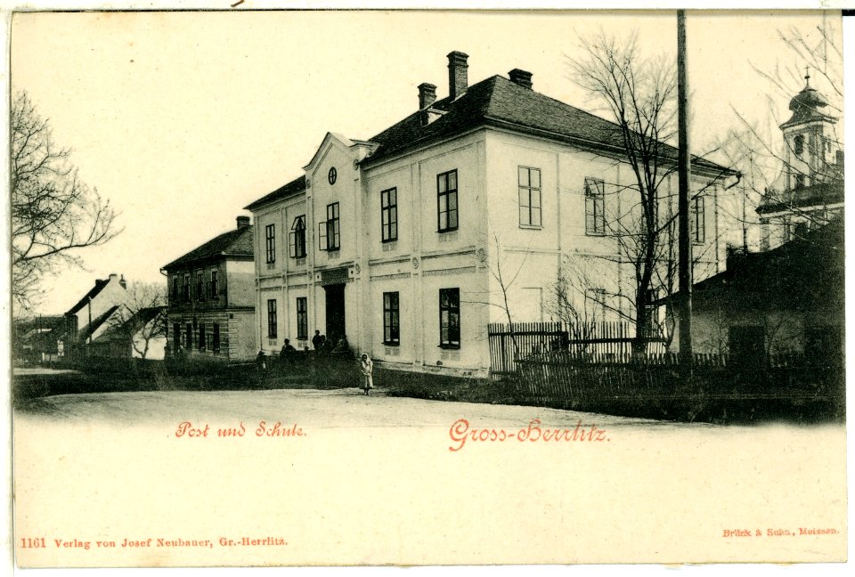 01161-Großherrlitz-1899-Post und Schule-Brück & Sohn Kunstverlag