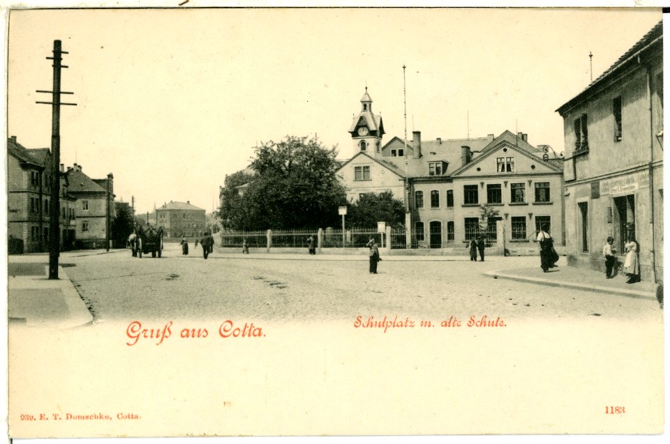 01183-Cotta-1899-Schulplatz und alte Schule-Brück & Sohn Kunstverlag