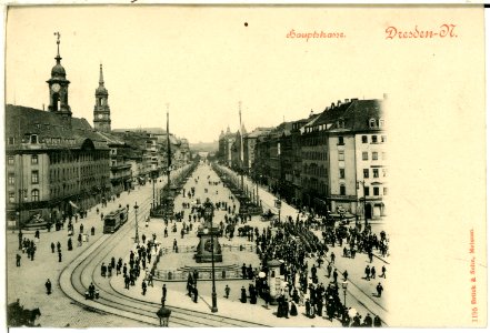 01195-Dresden-1899-Hauptstraße, Dreikönigskirche und Goldener Reiter-Brück & Sohn Kunstverlag