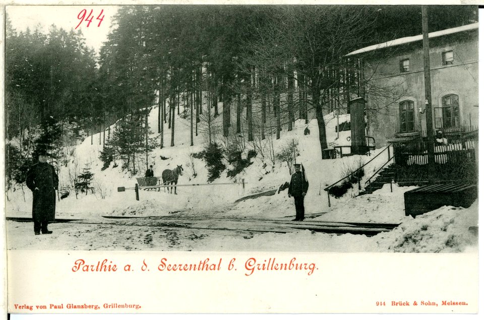 00944-Grillenburg-1899-Im Seerental im Winter mit Pferdeschlitten-Brück & Sohn Kunstverlag