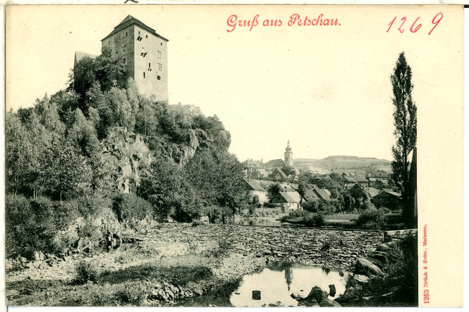 01269-Petschau-1899-Ansicht mit Burg-Brück & Sohn Kunstverlag