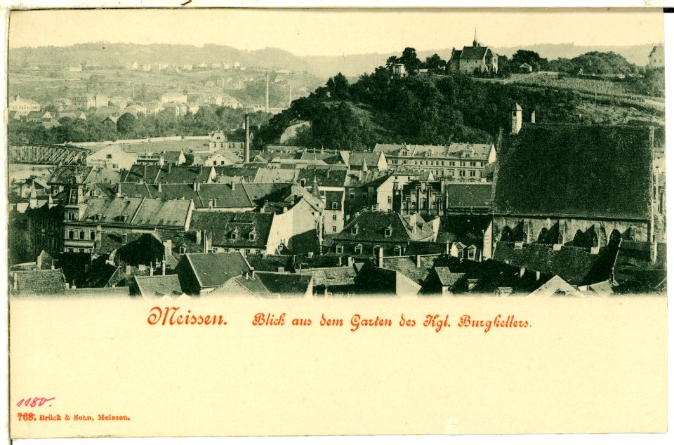 01180-Meißen-1899-Blick vom Burgkeller zur Stadt und Martinskirche-Brück & Sohn Kunstverlag