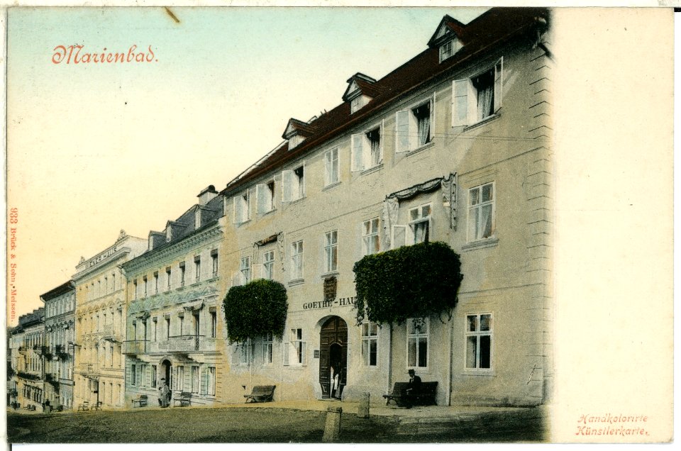 00933-Marienbad-1899-Straßenansicht mit Goethe-Haus-Brück & Sohn Kunstverlag