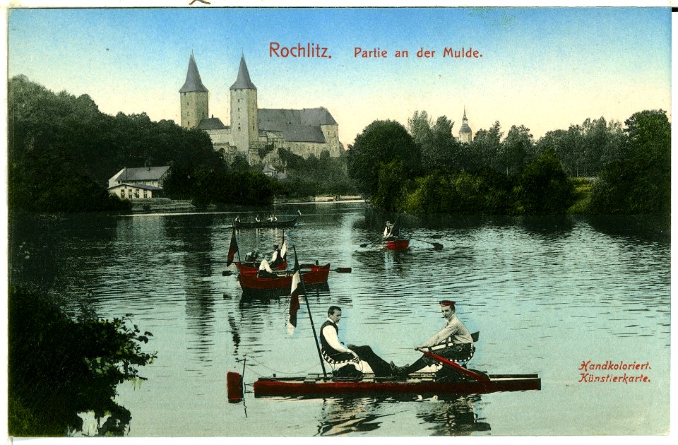 01254-Rochlitz-1899-Partie an der Mulde mit Schloß-Brück & Sohn Kunstverlag