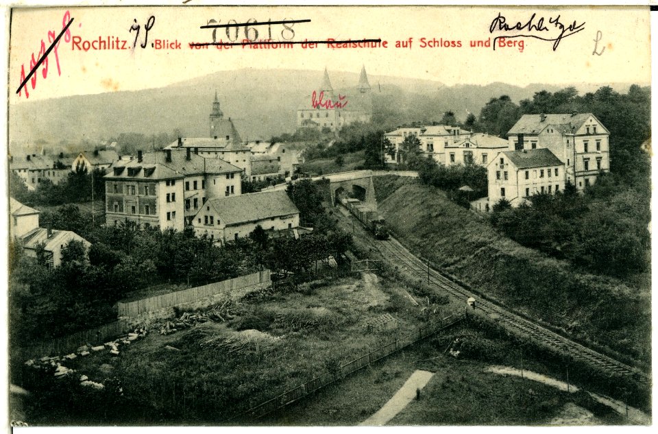 01193-Rochlitz-1899-Blick von der Realschule auf Schloß und Rochlitzer Berg-Brück & Sohn Kunstverlag