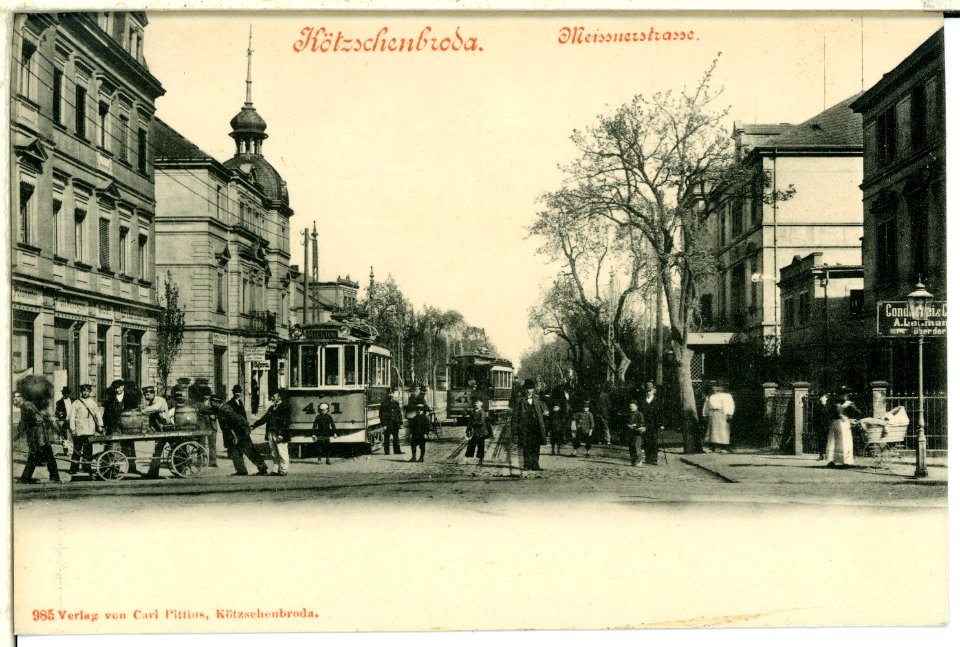 00985-Kötzschenbroda-1899-Meißner Straße mit Straßenbahnen-Brück & Sohn Kunstverlag