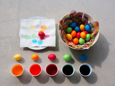 Basket easter eggs colors yellow