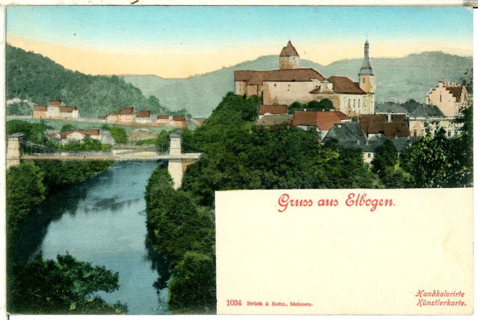 01034-Elbogen-1899-Schloß Elbogen mit Brücke über die Tepl-Brück & Sohn Kunstverlag