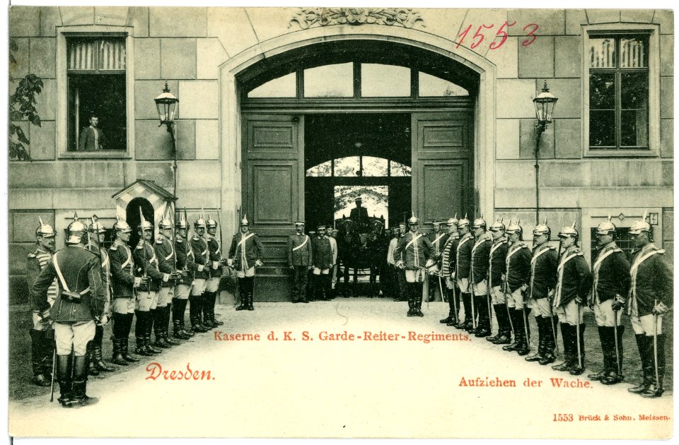 01553-Dresden-1901-Wachaufzug, Kaserne des Garde-Reiter-Brück & Sohn Kunstverlag