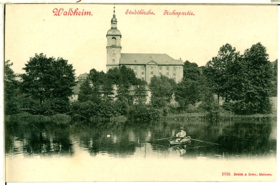 01016-Waldheim-1899-Stadtkirche mit Teich-Brück & Sohn Kunstverlag