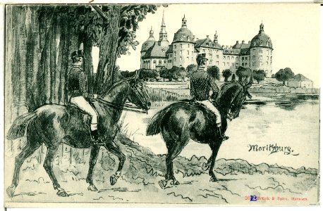 01029-Moritzburg-1899-Schloß Moritzburg mit Reiter - Gemälde-Brück & Sohn Kunstverlag