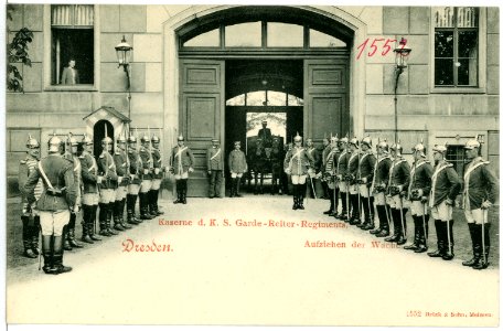 01552-Dresden-1901-Kaserne des Garde Reiter, Wachaufzug-Brück & Sohn Kunstverlag