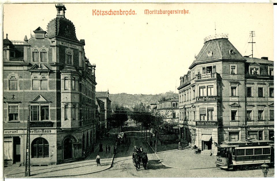00979-Kötzschenbroda-1899-Moritzburger Straße mit Straßenbahn-Brück & Sohn Kunstverlag