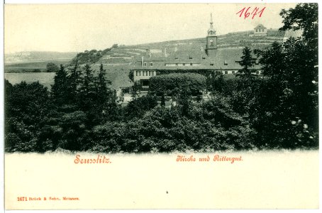 01671-Seußlitz-1901-Rittergut und Kirche-Brück & Sohn Kunstverlag