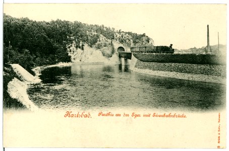 01629-Karlsbad-1901-Partie an der Eger mit Eisenbahnbrücke-Brück & Sohn Kunstverlag