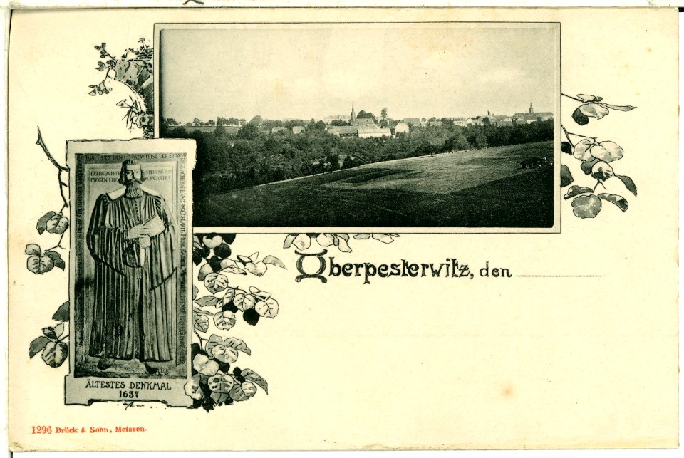 01296-Oberpesterwitz-1899-Gesamtansicht, Ältestes Denkmal 1637-Brück & Sohn Kunstverlag