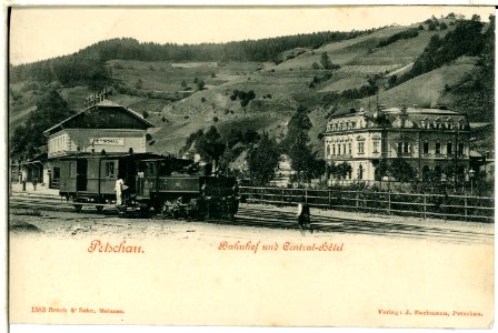 01383-Petschau-1899-Bahnhof und Central-Hotel-Brück & Sohn Kunstverlag