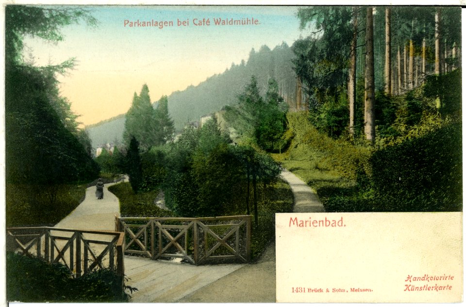 01431-Marienbad-1900-Parkanlagen bei Cafe Waldmühle-Brück & Sohn Kunstverlag