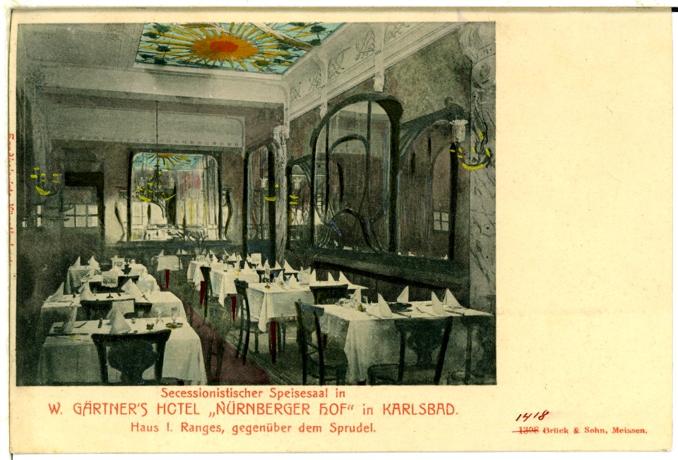 01418-Karlsbad-1899-Speisesaal Hotel Nürnberger Hof-Brück & Sohn Kunstverlag