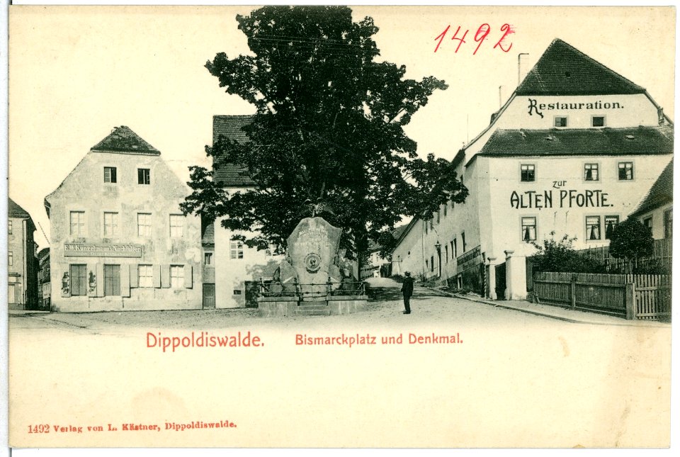 01492-Dippoldiswalde-1900-Bismarckplatz und Denkmal-Brück & Sohn Kunstverlag