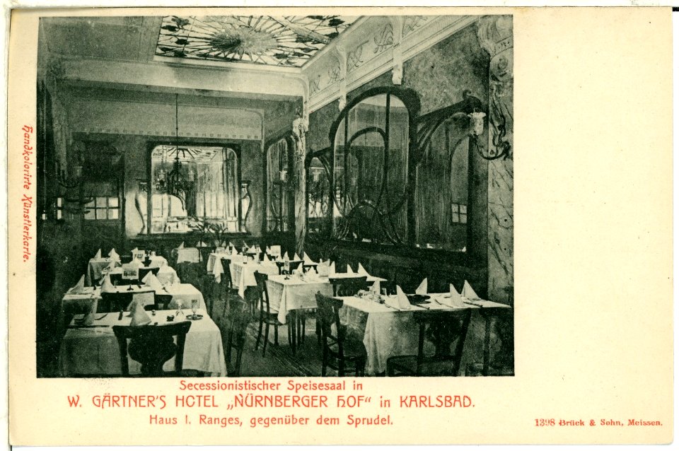 01398-Karlsbad-1899-Gärtners Hotel "Nürnberger Hof", Speisesaal-Brück & Sohn Kunstverlag