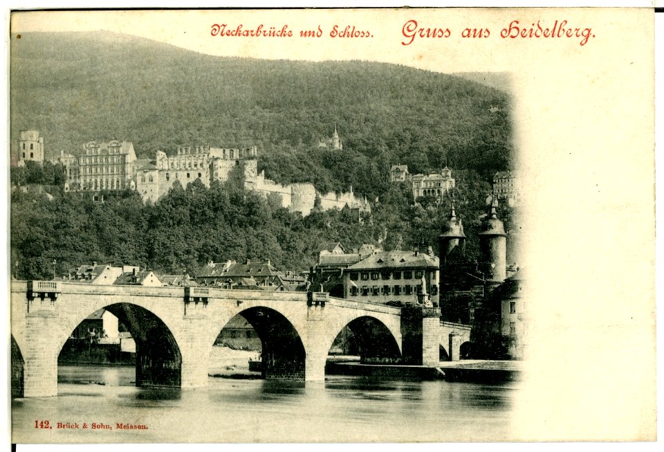 00142-Heidelberg-1898-Neckarbrücke und Schloß-Brück & Sohn Kunstverlag