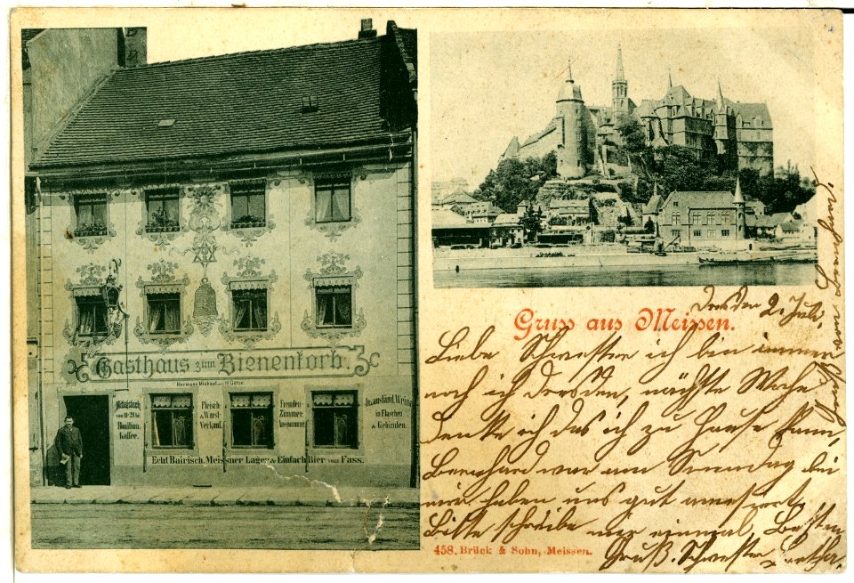 00458-Meißen-1898-Gasthaus zum Bienenkorb und Albrechtsburg-Brück & Sohn Kunstverlag