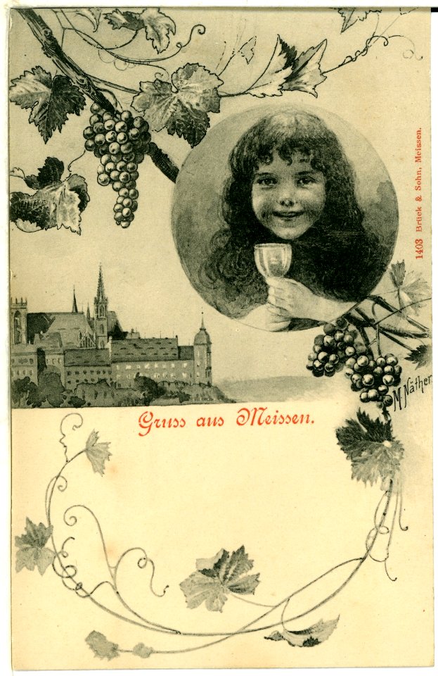 01403-Meißen-1899-Burgberg, Mädchen mit Weinglas-Brück & Sohn Kunstverlag