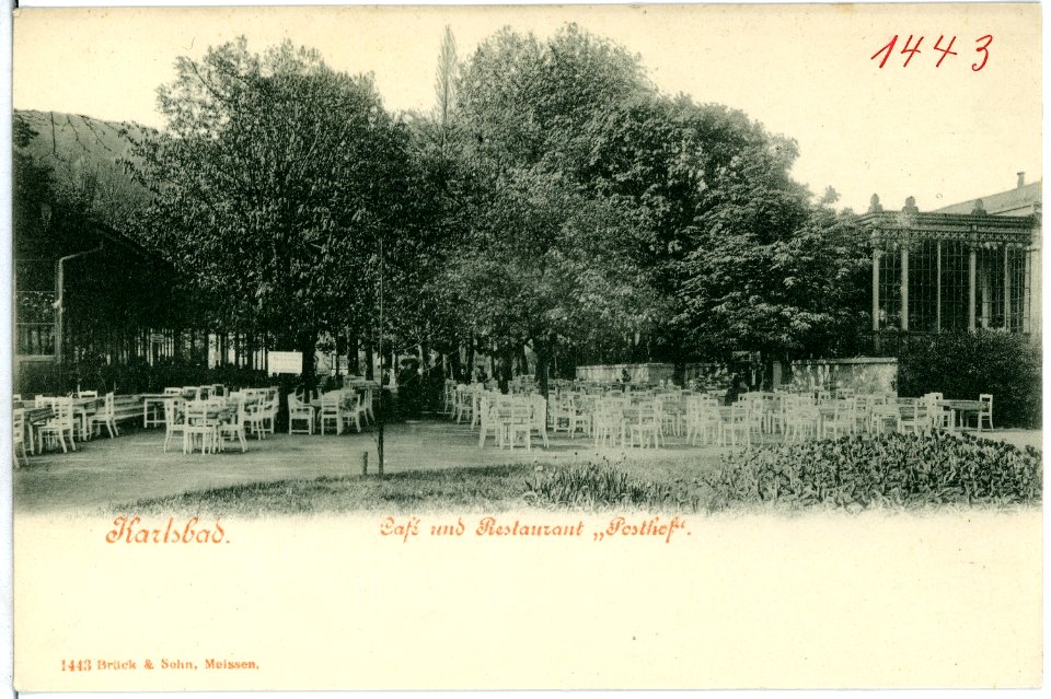 01443-Karlsbad-1900-Restaurant Posthof-Brück & Sohn Kunstverlag