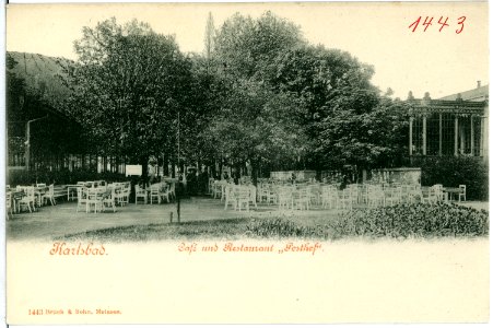 01443-Karlsbad-1900-Restaurant Posthof-Brück & Sohn Kunstverlag