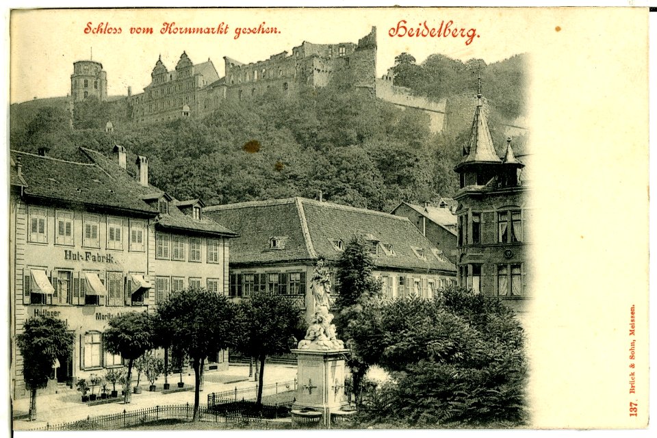 00137-Heidelberg-1898-Schloß vom Kornmarkt gesehen-Brück & Sohn Kunstverlag