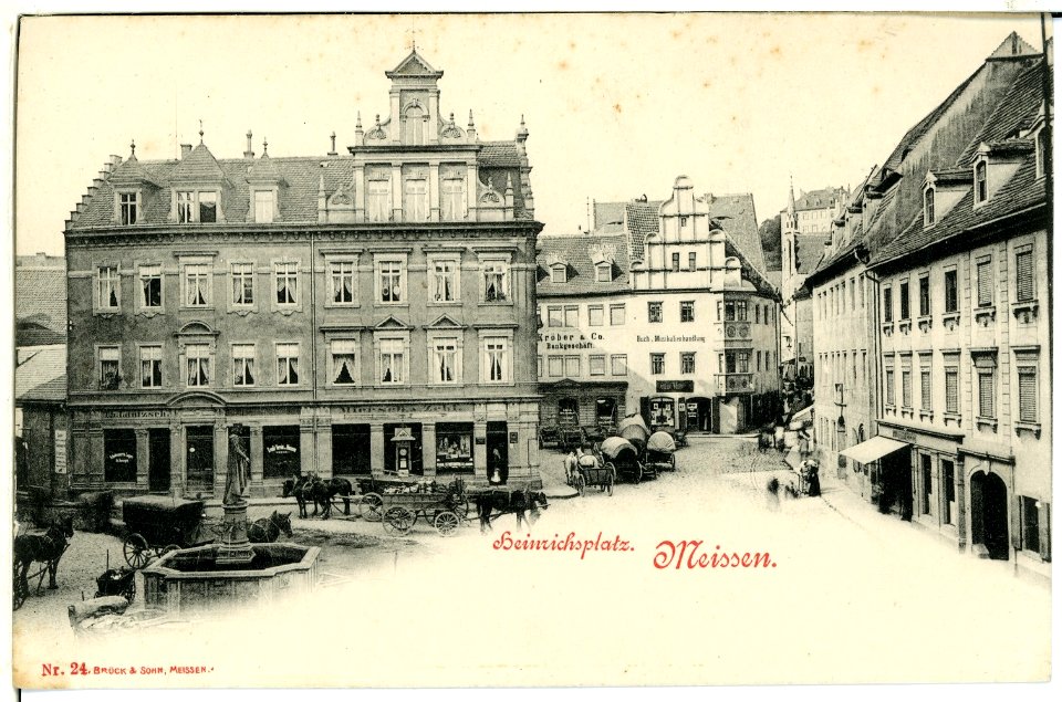00024-Meißen-1897-Heinrichsplatz, -brunnen, Miersch, Mosche, Bank, Löwenthal-Brück & Sohn Kunstverlag