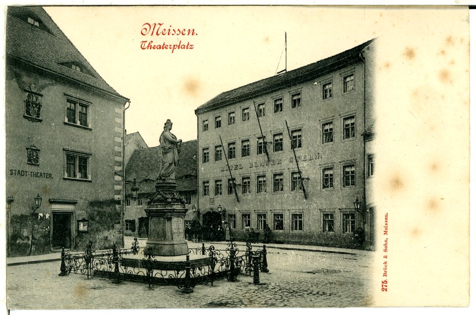 00275-Meißen-1898-Theaterplatz mit Theater, Saxonia und Hotel Blauer Stern-Brück & Sohn Kunstverlag