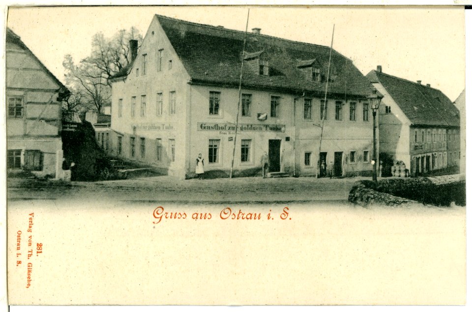 00281-Ostrau in Sachsen-1898-Gasthof zur goldenen Taube-Brück & Sohn Kunstverlag