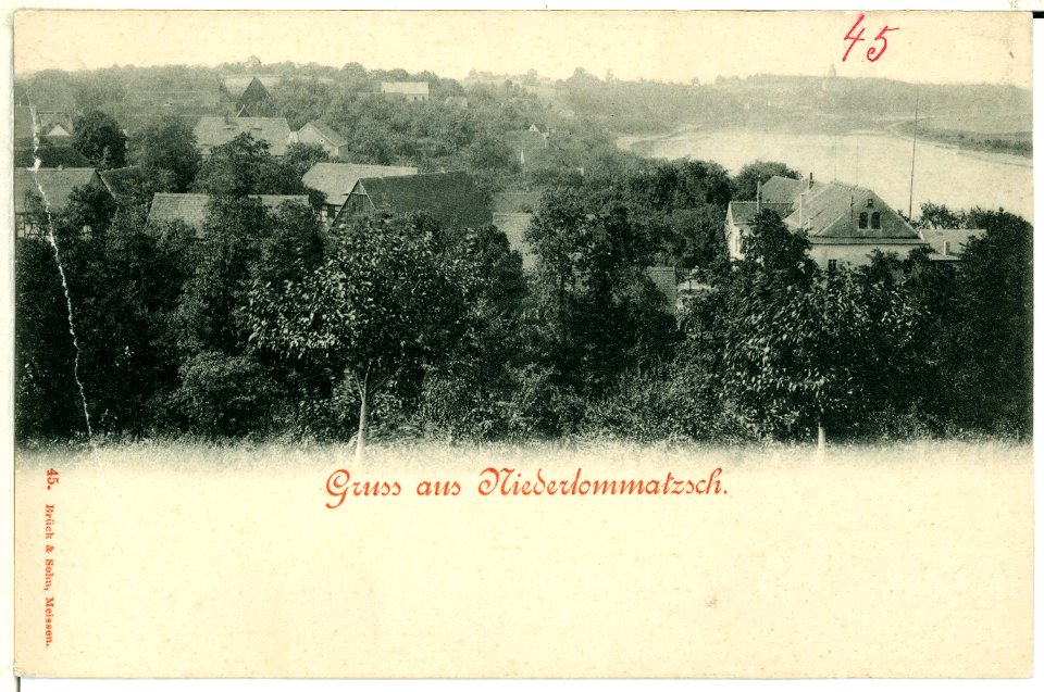 00045-Niederlommatzsch-1898-Blick auf Ort, Elbe-Brück & Sohn Kunstverlag