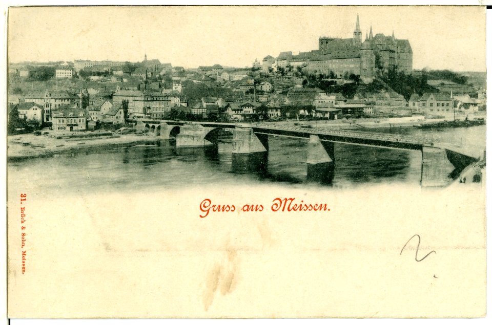 00031-Meißen-1897-Altstadt, Burgberg, Elbbrücke mit Elbe-Brück & Sohn Kunstverlag