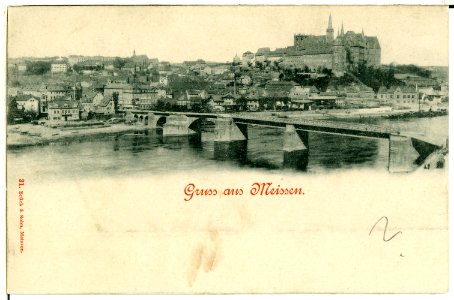 00031-Meißen-1897-Altstadt, Burgberg, Elbbrücke mit Elbe-Brück & Sohn Kunstverlag