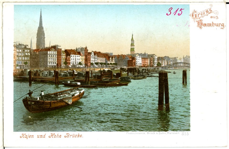 00315-Hamburg-1898-Kojen und Holzbrücke-Brück & Sohn Kunstverlag