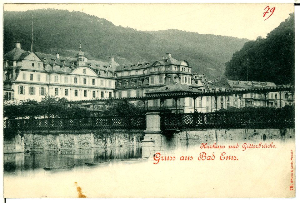 00079-Bad Ems-1898-Kurhaus und Gitterbrücke-Brück & Sohn Kunstverlag