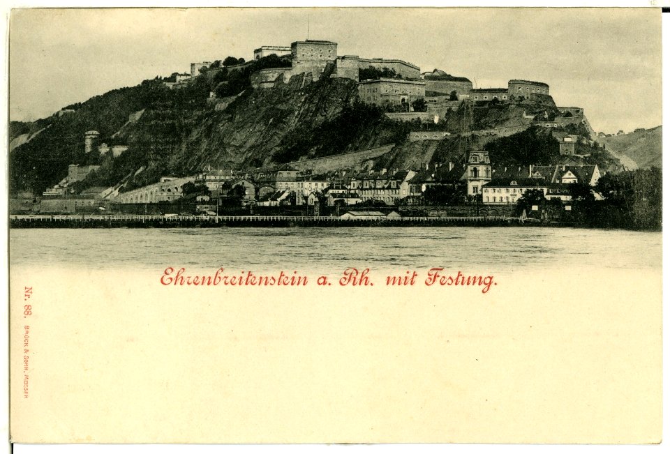 00088-Ehrenbreitenstein-1898-Ansicht mit Festung-Brück & Sohn Kunstverlag