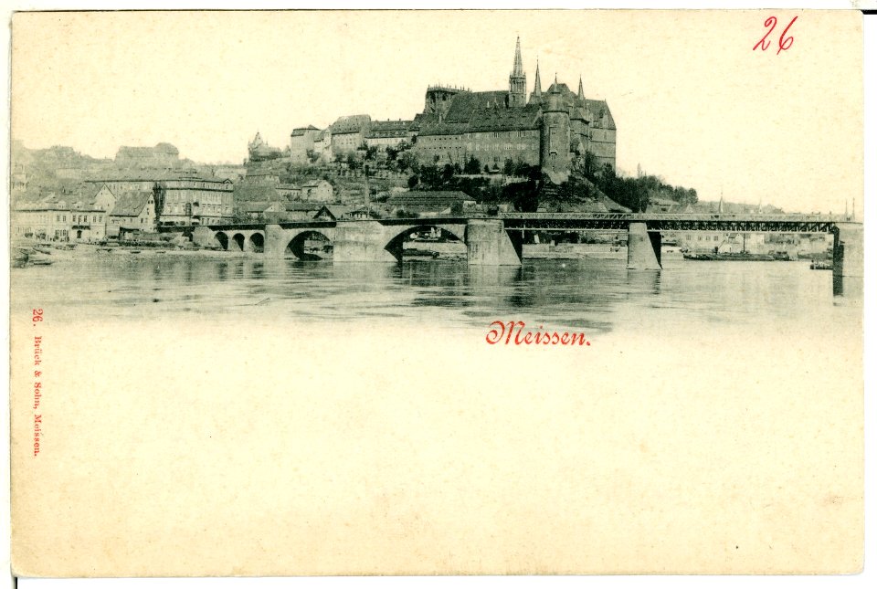00026-Meißen-1897-Burgberg mit Albrechtsburg und Dom, Elbe mit Brücke-Brück & Sohn Kunstverlag