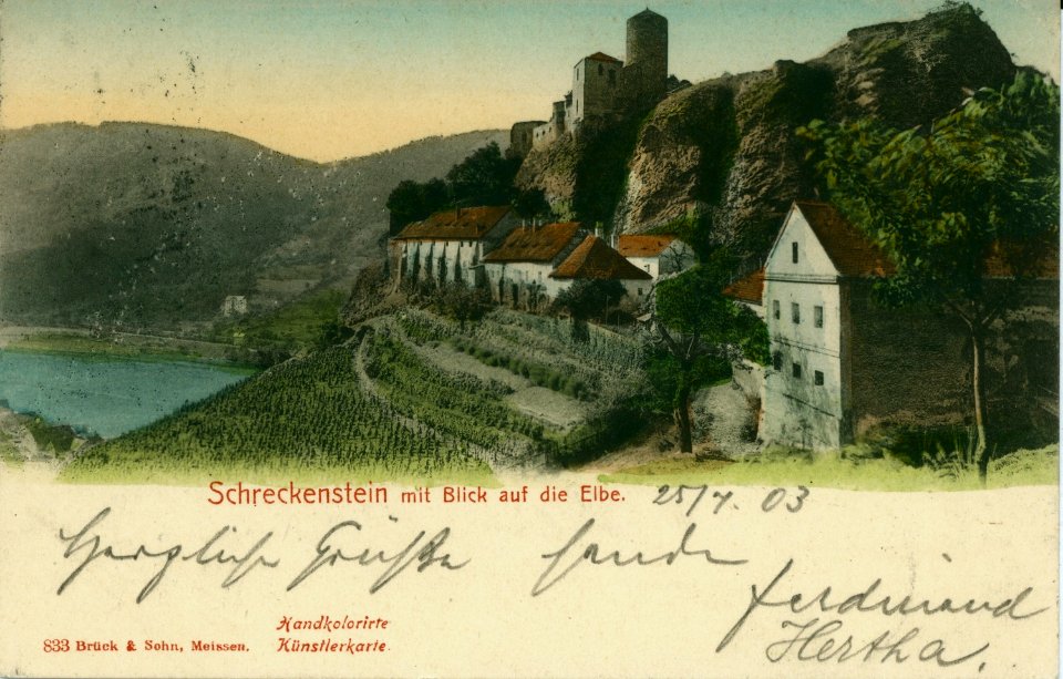 00833-Schreckenstein-1898-Schreckenstein mit Blick auf die Elbe-Brück & Sohn Kunstverlag