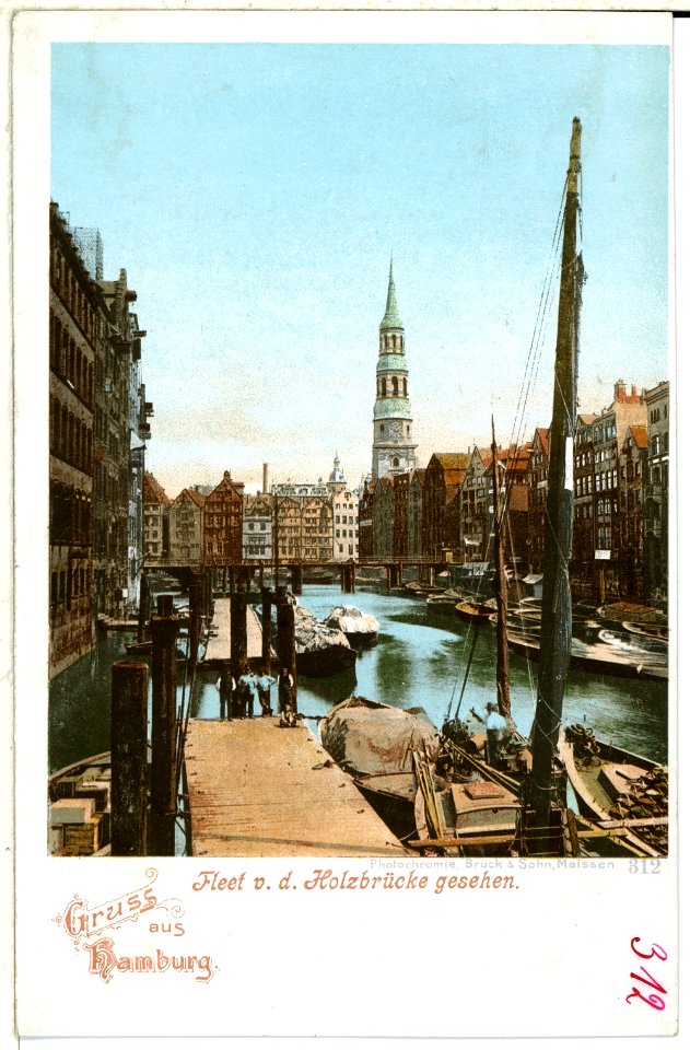 00312-Hamburg-1898-Fleet von der Holzbrücke gesehen-Brück & Sohn Kunstverlag