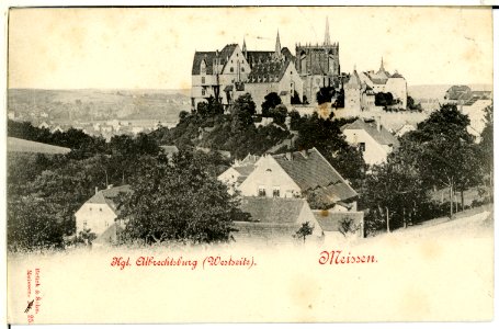 00025-Meißen-1897-Burgberg-Westseite, Albrechtsburg, Dom, Kornhaus, Burgtor-Brück & Sohn Kunstverlag