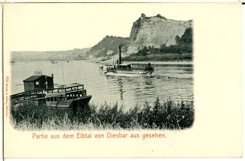 00898-Diesbar-1898-Blick vom Diesbar auf Elbe, Felsen, Dampfer und Station-Brück & Sohn Kunstverlag