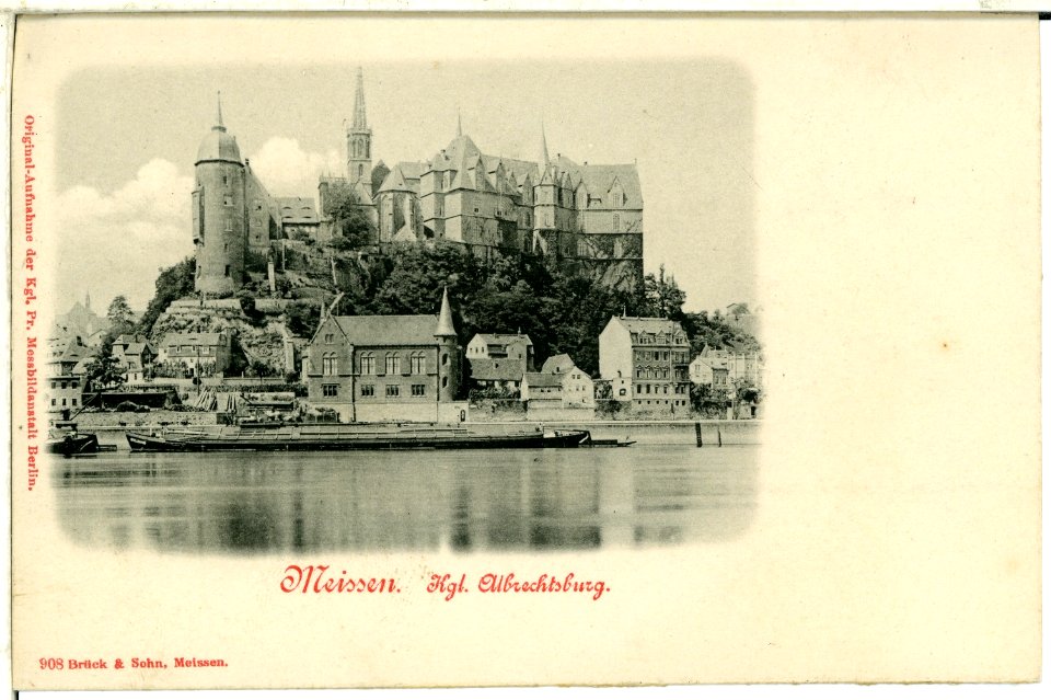 00908-Meißen-1899-Albrechtsburg und Bischofsturm von der Elbe aus-Brück & Sohn Kunstverlag