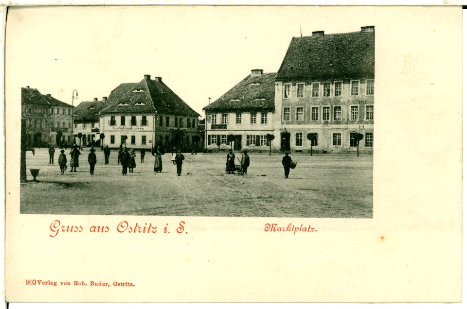 00903-Ostritz-1899-Marktplatz mit Menschen-Brück & Sohn Kunstverlag
