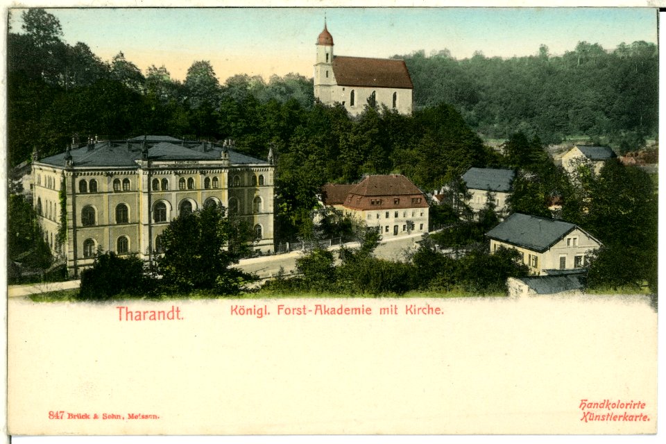 00847-Tharandt-1898-Königliche Forstakademie mit Kirche-Brück & Sohn Kunstverlag