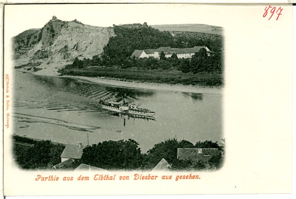 00897-Diesbar-1898-Blick ins Elbtal von Diesbar - mit Dampfer-Brück & Sohn Kunstverlag