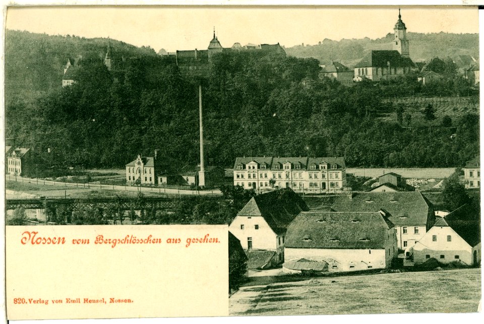 00820-Nossen-1898-Blick vom Bergschlößchen auf Schloß und Kirche-Brück & Sohn Kunstverlag